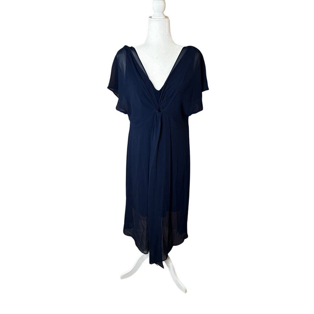 Adrianna Papell Midi Dress Slip‎ On Sz S Chiffon Layered Butterfly Sleeved Blue - Picture 2 of 5